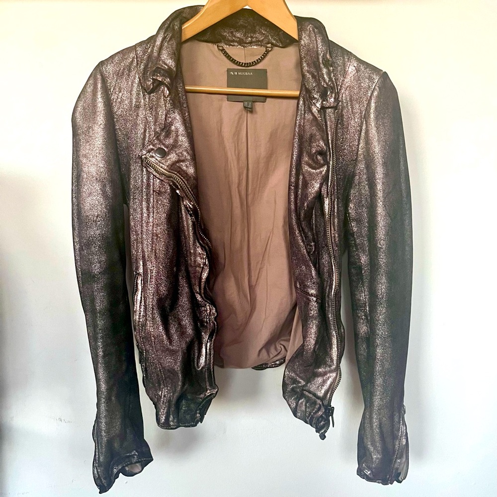 Muubaa metallic rose gold leather jacket